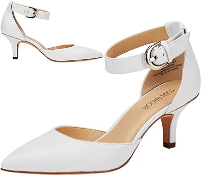 JENN ARDOR Heels Kitten Pumps for Women 2 inch Dressy Low Heel Comfortable Dress Shoes Ankle Strap Wedding Evening Formal Elegant Shoes for Women Bride