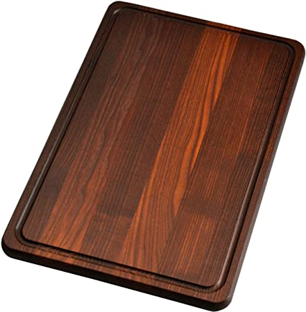 Cutting Board 18 x 12 x 0.8 in Edge Grain Chopping Block with Juice Groove Thermo Ash-tree Wood Hardwood Extra Thick Serving Platter Durable & Resistant Dark
