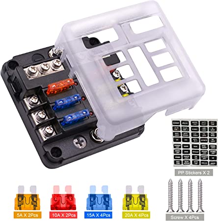 6 Way 12V Blade Fuse Block Fuse Box Holder, LncBoc Standard Circuit Fuse Holder Box Block with LED Indicator, Fuses & Protection Cover for Automotive Car Truck Boat Marine RV Van
