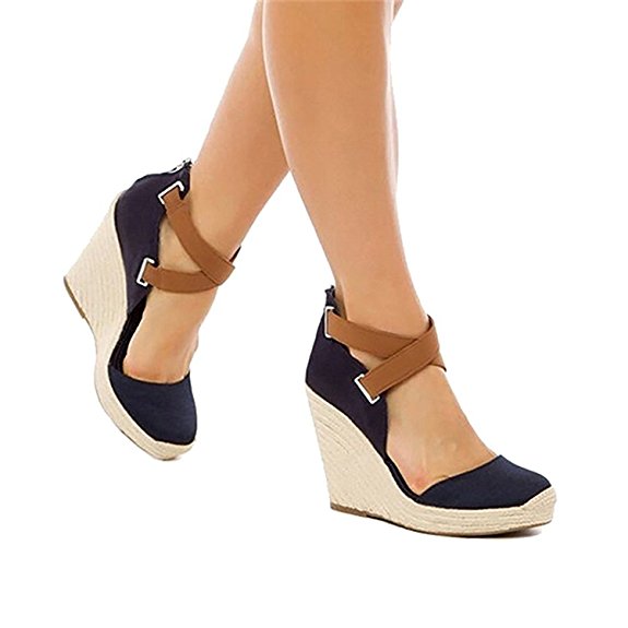 Wedges Shoes for Women Espadrilles Heels Ferbia Ankle Strap Fall Summer Sandals