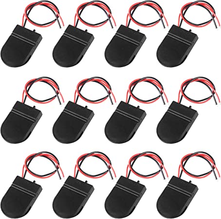 AOICRIE 12PCS 1X 3V CR2032 Battery Holder Coin Button Cell Battery Holder Case with ON/Off Switch Lead Wire Type (Black)