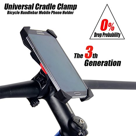 Bike Phone Mount Anti Shake Fall Prevention Bicycle Handlebar Mobile Phone Holder Cradle Clamp with 360 Rotate for 3.5 to 6.5 inch Smartphone GPS Other Devices (Universal)