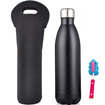 17oz/25oz/34oz Double Walled Stainless Steel Water Bottle Sports Insulated Water Thermos with Free Neoprene Bottle Bag and Sponge Brush