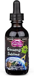 Dragon Herbs Ginseng Sublime Drops | All Natural Extract Supplement to Support Energy, Stress, Focus, Skin, Endurance, Lungs, Immune Health | American, Red, and White Ginseng | 2 fl. oz