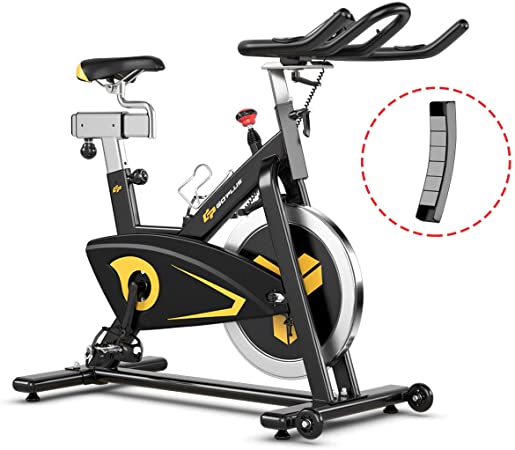 Goplus Magnetic Exercise Bike, Stationary Belt Drive Bicycle, with LCD Monitor, Indoor Cycling Bike for Home Gym Cardio Workout (30 lbs Flywheel)