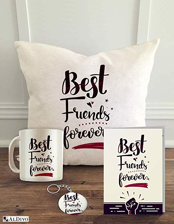 Aldivo 12" X 12" Friends Theme Printed Cushion Cover With Filler   Printed Coffee Mug  Greeting Card   Printed Key Ring