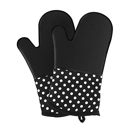 Deik Silicone Oven Mitts - Heat Resistant to 572 °F Kitchen Oven Gloves for Cooking, Baking, Barbebue Potholder, 1 Pair, Black