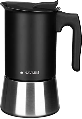 Navaris Moka Coffee Pot - Percolator Espresso Maker for Stovetops Induction Gas Electric Stove Hob - Stainless Steel Percolated Coffee Pot - 6 Cup