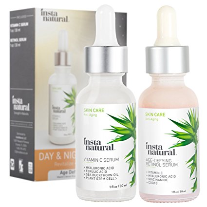 InstaNatural Day & Night Duo Bundle – Vitamin C Serum & Retinol Serum - Natural & Organic Anti Aging Formula for Face – Improve Skin Texture & Glow - Reduce Fine Lines Dark Spots Hyperpigmentation
