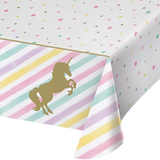 Creative Converting 329302 All Over Print Plastic Tablecover, Unicorn Sparkle