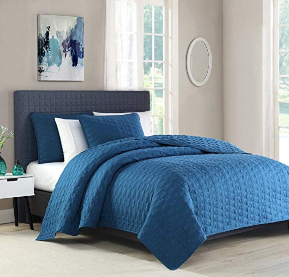 BOURINA Reversible Bedspread Coverlet Set - Microfiber Lightweight Comforter Oversized 3-Piece Quilt Set King 104" x 92",Turquoise