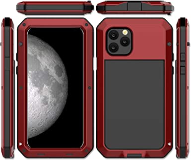 CarterLily iPhone 11 Pro Max Case, Full Body Shockproof Dustproof Waterproof Aluminum Alloy Metal Gorilla Glass Cover Case for Apple iPhone 11 Pro Max 6.5 inch (Red)