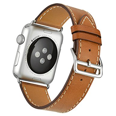 Apple Watch Band,Valkit(TM) Luxury Genuine Leather Watch Band Strap Bracelet Replacement Wrist Band With Adapter Clasp for iWahtch Apple Watch 38mm& Sport & Edition--Single tour - (Brown)