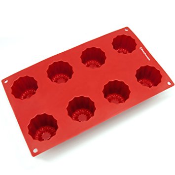 Freshware SL-107RD 8-Cavity Medium Silicone Mold for Caneles and Bordelais Fluted Cakes