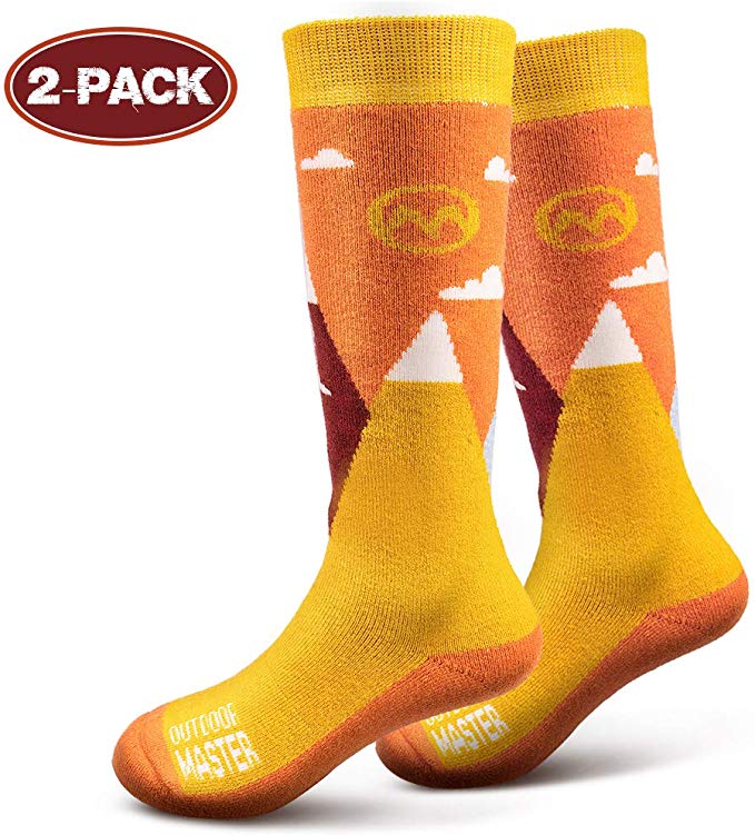 OutdoorMaster Kids Ski Socks - Merino Wool Blend, OTC Design w/Non-Slip Cuff