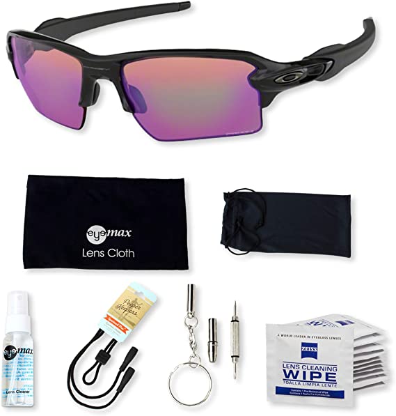 Oakley Men's Flak 2.0 XL, OO9188 (05) Polished Black/Prizm Golf 59mm, Sunglasses Bundle with original case, and accessories (6 items)