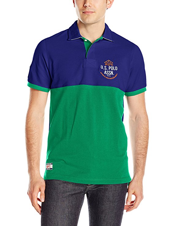 U.S. Polo Assn. Men's Color-Blocked Embellished Pique Polo Shirt