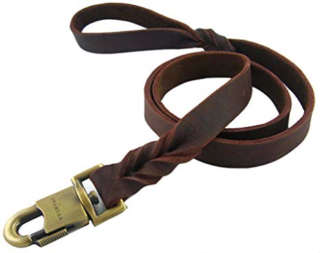 Rantow Durable Leather Pet Trainning Leads Rope for Medium Dogs or Large Dogs 1 Inch Wide and 3 to 5ft Long Beautiful Braided Handmade Brown Leather Dog Leash