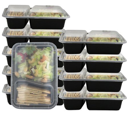 Pakkon 2 Compartment Bento Box  Durable Plastic Lunch Container with Airtight Lid 8226 Use For 21 Day Fix Meal Prep and Portion Control 8226 Lunch box For kids and adults 10 pack