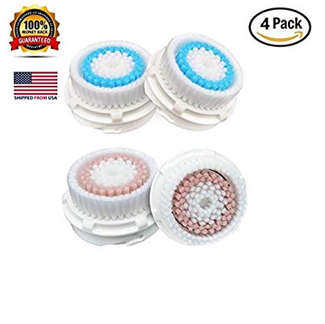 Stouch 4 Pack Facial Cleansing Replacement Brush Heads for Deep Cleaning Pores and Acne to Sensitive Skin, compatible with Mia, Mia2, Mia3 (Aria), SMART Profile, Alpha Fit, and other Cleansing Systems