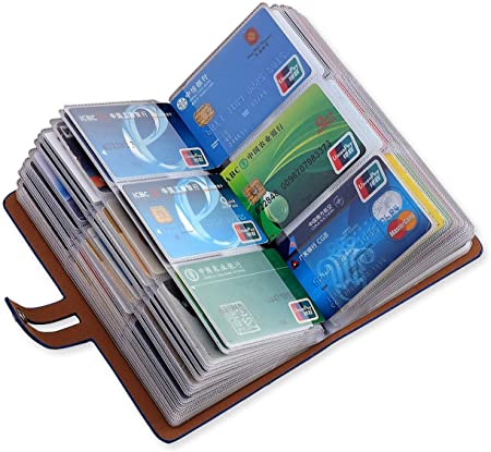 Leather Business Card Organizer, RFID Blocking Credit Card Holder, Professional Business Card Holder and Name Card Book, Credit Card Protector - Holds 96 Cards (Blue)