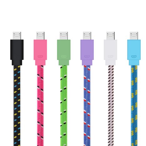 Micro USB Cable, CCLV [6-Pack] 6FT High Speed Nylon Braided USB 2.0 A Male to Micro B Date Cable & Power Charge Cables for Samsung S6,S4,Note 4,HTC, Motorola,Sony and More Android Phones