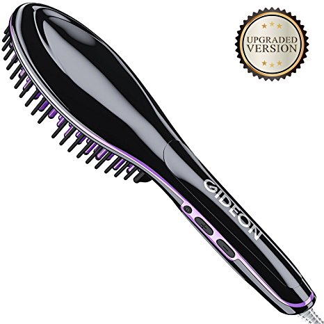 Gideon Professional Ceramic Heated Hair Brush Straightener Iron - Amazing Hair Straightener / Professional Quality Straight Hair in Minutes [UPGRADED]
