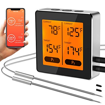 TURATA Digital Bluetooth Meat Thermometer Dual Probes Wireless APP Remote Control Grill Thermometer Kitchen BBQ Cooking Metal Thermometer, 17 Types of Foods, 4 Tastes and Programmed Setting