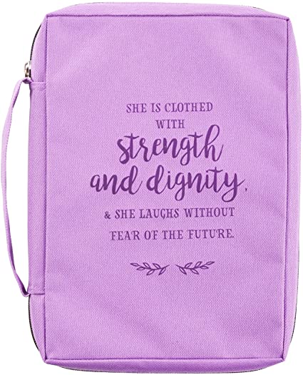 Christian Art Gifts Men/Women's Bible Cover Strength & Dignity, Lavender Canvas, Large