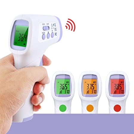 【Limited time Discount】YKS IR Infrared Digital Non-Contact Thermometer Gun with Three Color LCD Screen for Adult and Baby Forehead, Ear and Body Temperature with Fever Alarm and Memory Function