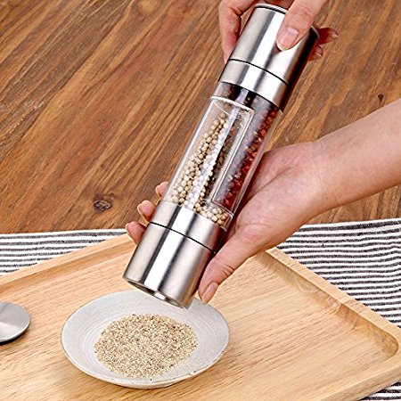 LIKEA Salt and Pepper Mill Grinder 2 in 1 Combo Stainless Steel Mill Grinder with Adjustable Coarseness And Brush for Professional Chef