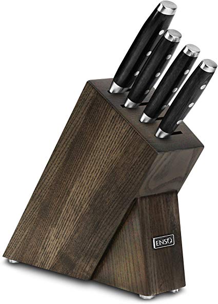 Enso Knife Set - Made in Japan - HD Series - VG10 Hammered Damascus Japanese Stainless Steel with Slim Knife Block - 5 Piece