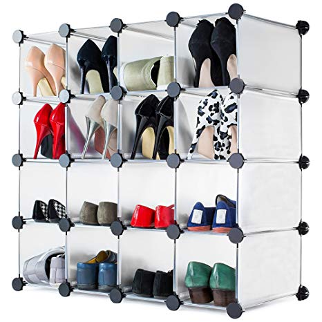 ANDREW JAMES Interlocking Shoe Storage Rack with White Modular Cubes to create Flexible Solutions to fit Tall Narrow Small or Long Spaces Under Stairs Hallways Kids Bedrooms etc