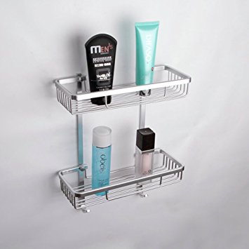 KES A4026 Aluminum Bathroom 2-Tier Shelf Basket Wall Mounted, Silver Sand-Sprayed