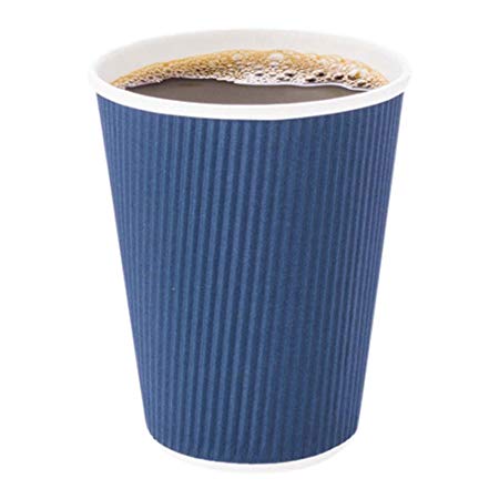 Disposable Paper Hot Cups - 25ct - Hot Beverage Cups, Paper Tea Cup - 12 oz - Midnight Blue - Ripple Wall, No Need For Sleeves - Insulated - Wholesale - Takeout Coffee Cup - Restaurantware