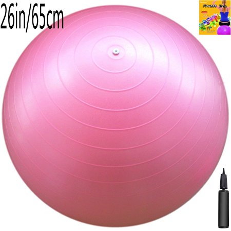 Fitness Ball: Pink, 26in/65cm Diameter, Includes 1 Ball  1 Pump   1 Page Instruction Chart, No instructional DVD (Exercise Gym Swiss Stability Ball)