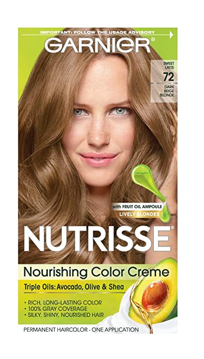Garnier Nutrisse Nourishing Hair Color Creme, 72 Dark Beige Blonde (Sweet Latte) (Packaging May Vary)