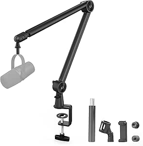 CMTECK Microphone Boom Arm: Mic Arm Stand with Cable Management, 360°Rotatable Boom Arm, Extended Riser, Sturdy All-Metal Mic Desk for HyperX QuadCast SoloCast Blue Yeti Snowball Fifine Shure