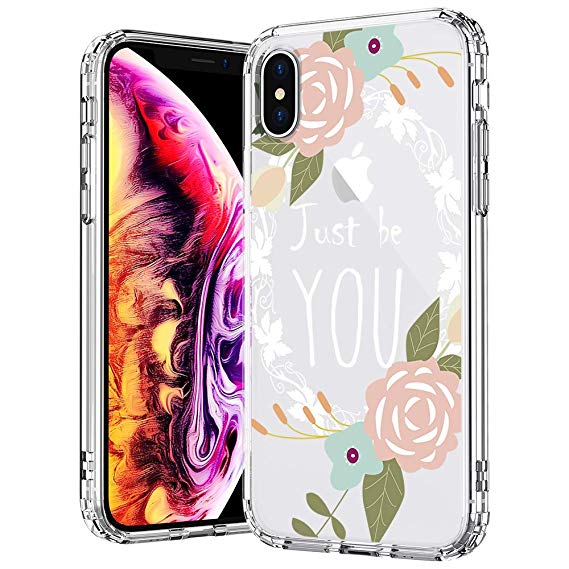 MOSNOVO Case for iPhone Xs/iPhone X, Floral Flower Quote Clear Design Printed Transparent Back Case with TPU Bumper [Shock Absorption] Case Cover for iPhone X/iPhone Xs (Just Be You)