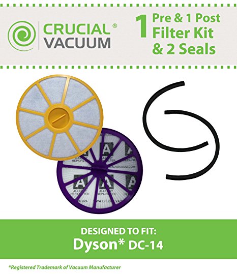 Dyson DC-14 Filter & Seal Kit; Compare to Dyson Part Nos. 90142-02, 921623-01, 901420-01, 904979-02, 905401-01; Designed & Engineered by Crucial Vacuum