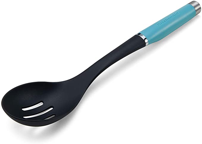 KitchenAid Gourmet Nylon Slotted Spoon, One Size, Matte Aqua Sky