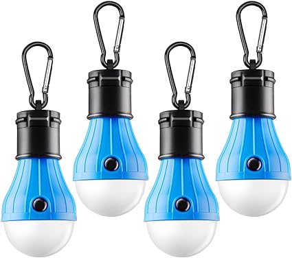 FLY2SKY Tent Lamp Portable LED Tent Lights Blue 4 Packs Hook Hurricane Emergency Lights LED Camping Lights Bulb Camping Tent Lanterns Camping Equipment for Camping Hiking Backpacking Fishing Outage