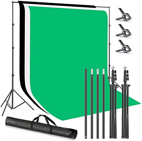 Neewer Photo Studio 8.5x10feet/2.6x3M Backdrop Stand Backdrop Support System with 6x9ft/1.8x2.8M Polyester Backdrop (White, Black, Green) Clamps and Carry Bag for Product Portrait Video Shooting