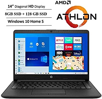 2020 Newest HP 14" HD WLED Backlit Business and Home Laptop , AMD Athlon Silver 3050U, 8GB RAM, 128GB SSD, AMD Radeon Graphics, Webcam, Stereo Speakers, HDMI, WiFi, Windows10 S, Black