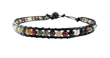 Infinity Anklet Jasper Stone Ankle Bracelet 10 Inches Woven with Leather Cord Beautiful Handmade Hippie Bohemian Unisex Style Gift for Men, Women, Teenage