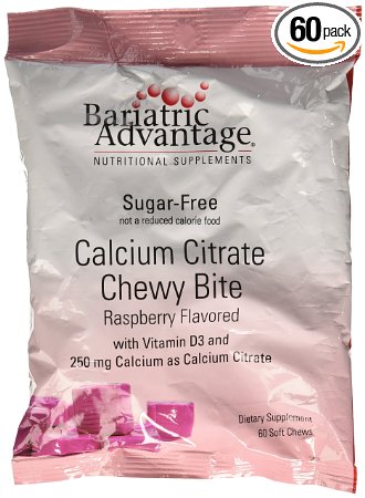 Bariatric Advantage 250 mg Calcium Citrate Chewy Bites (60 counts) -Raspberry (Sugar Free)