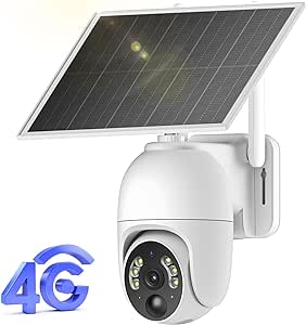 4G LTE Cellular Security Camera, No WiFi Needed Security Solar Cameras Wireless Outdoor with SIM Card, 2K HD Video, 360° View, Color Night Vision, PIR Motion