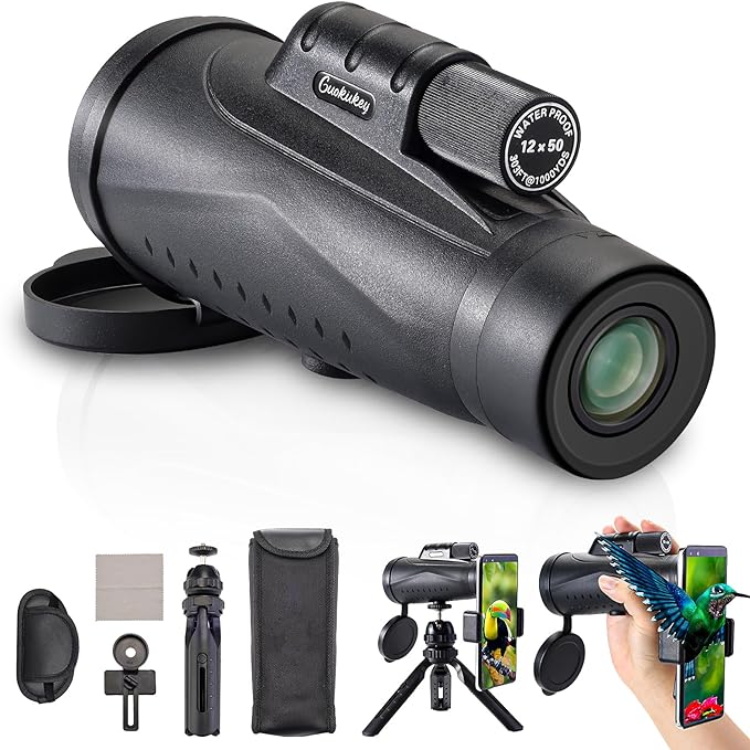 12x50 Monocular Telescope for Adults and Kids High Powered Compact Small Pocket Portable Monoculars Telescopes with Smartphone for Hunting Bird Watching Hiking Concert Traveling