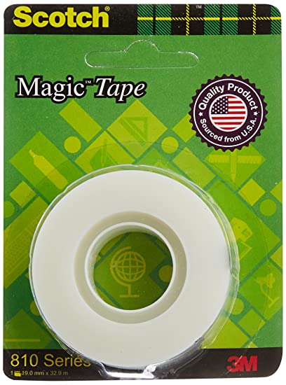3M Scotch Magic Tape Roll | 1.9cm x 32.9 meter | Invisible, writable and hand tearable | For school projects, home and office use