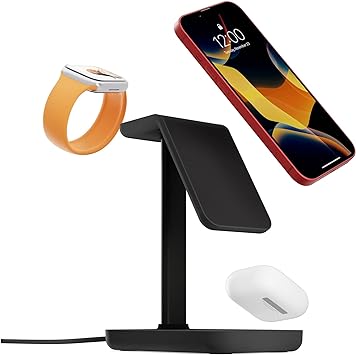 Twelve South HiRise 3 | 3-in-1 Magnetic Charging Station for iPhone, AirPods and Apple Watch   5 ft USB-C Cable (Black)